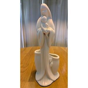 Beautiful Vtg Haeger Pottery Madonna & Child Planter Vase Ivory Mary Jesus